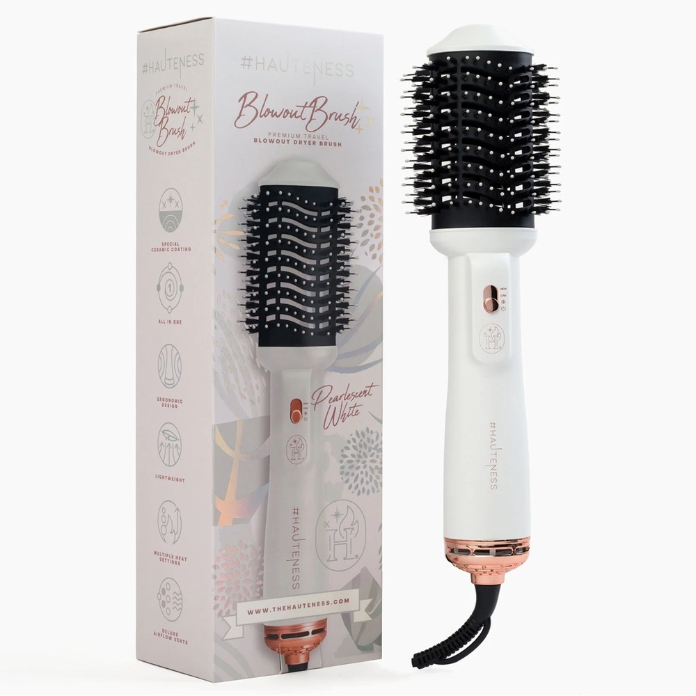 NIB $190 4inONE Blowout Brush Hair Dryer Hauteness White Rose Gold